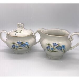 Favolina China/Cream and Sugar Bowl  Blue Floral Design Vintage Made in Poland